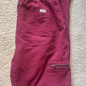 Figs Burgundy Cargo Scrub Pants with Zipper Pocket